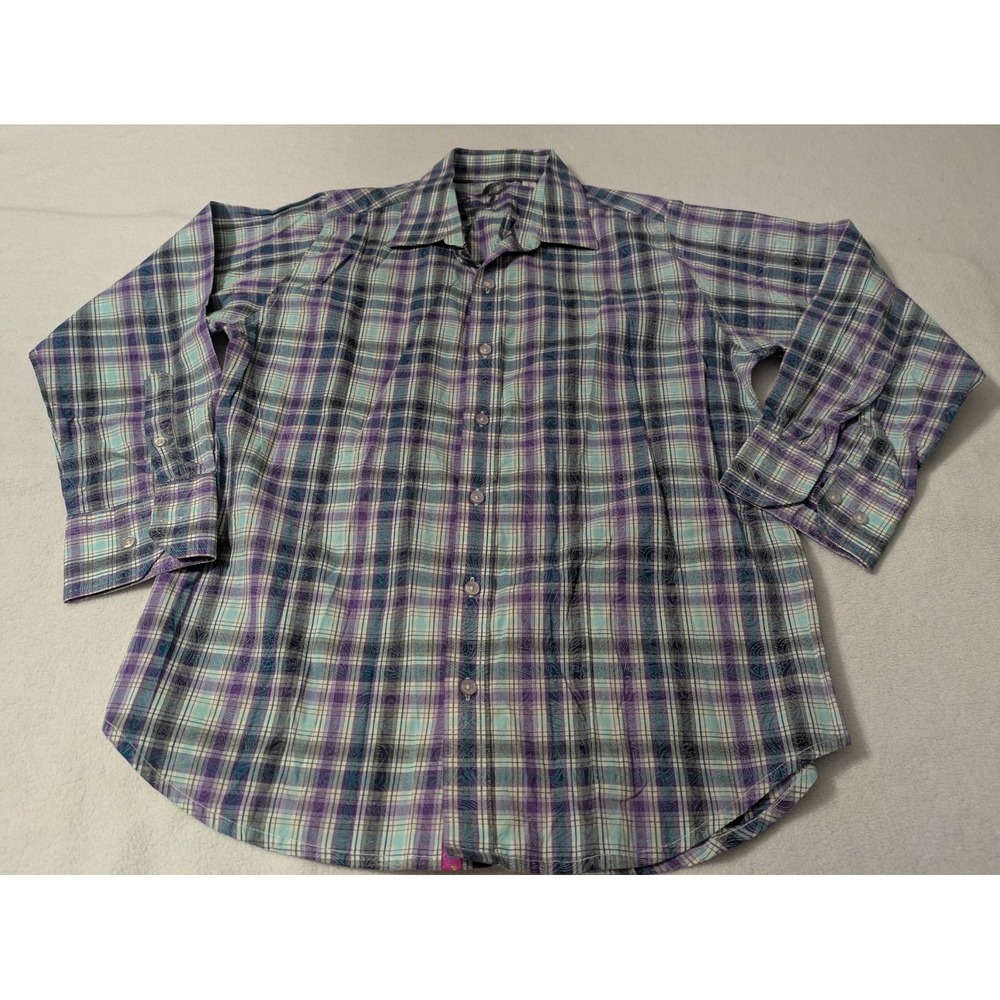 Robert Graham purple plaid shirt size Large Men Button Up Classic Fit